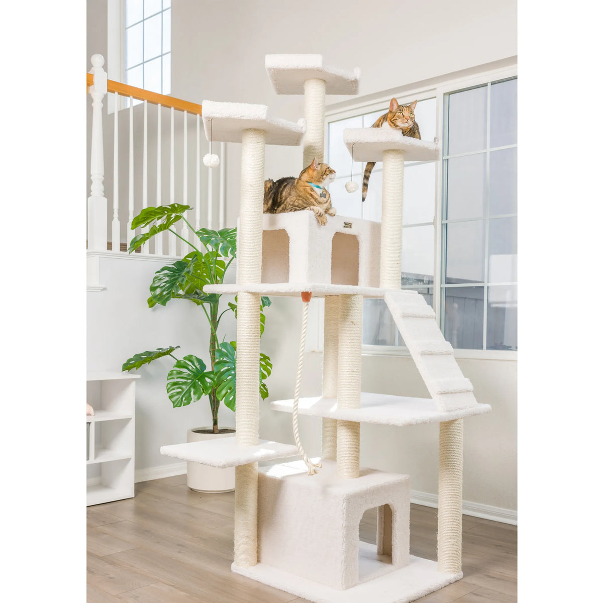 Real Wood B8201 Classic Ivory Cat Tree Multi Levels W Ramp