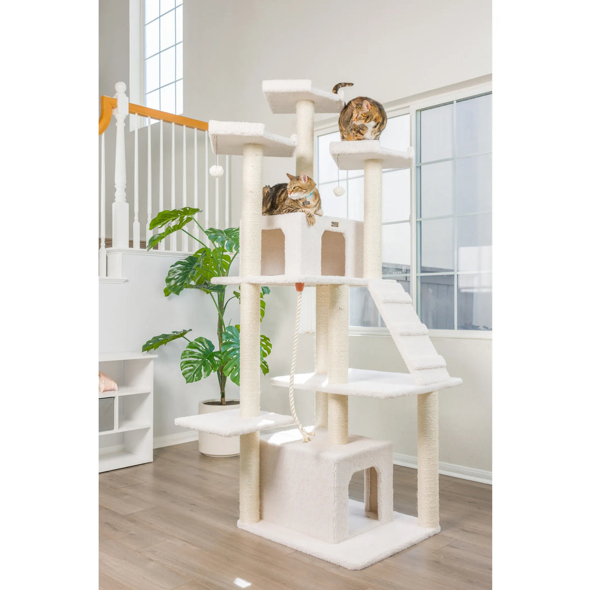 Real Wood B8201 Classic Ivory Cat Tree Multi Levels W Ramp