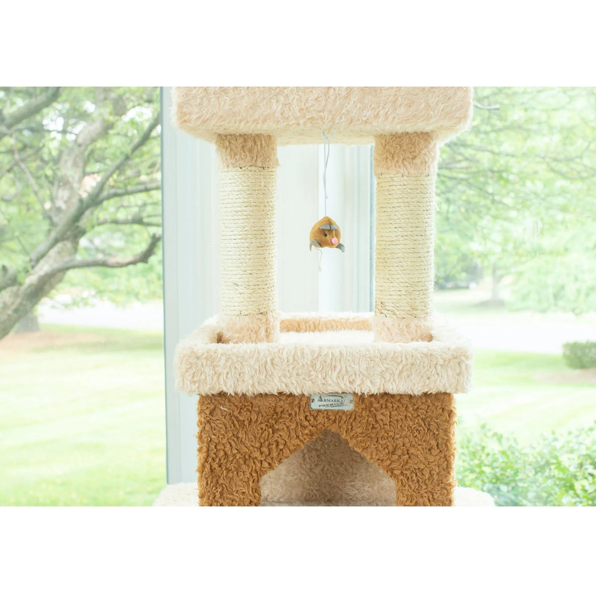 Real Wood Multi-Level Cat Tower X8303 Cat Tree In Beige
