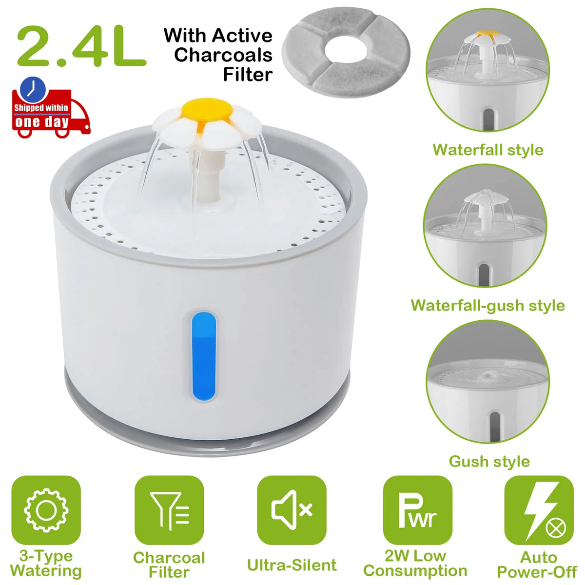 2.4L Automatic Dog Cat Water Fountain Electric LED Pet